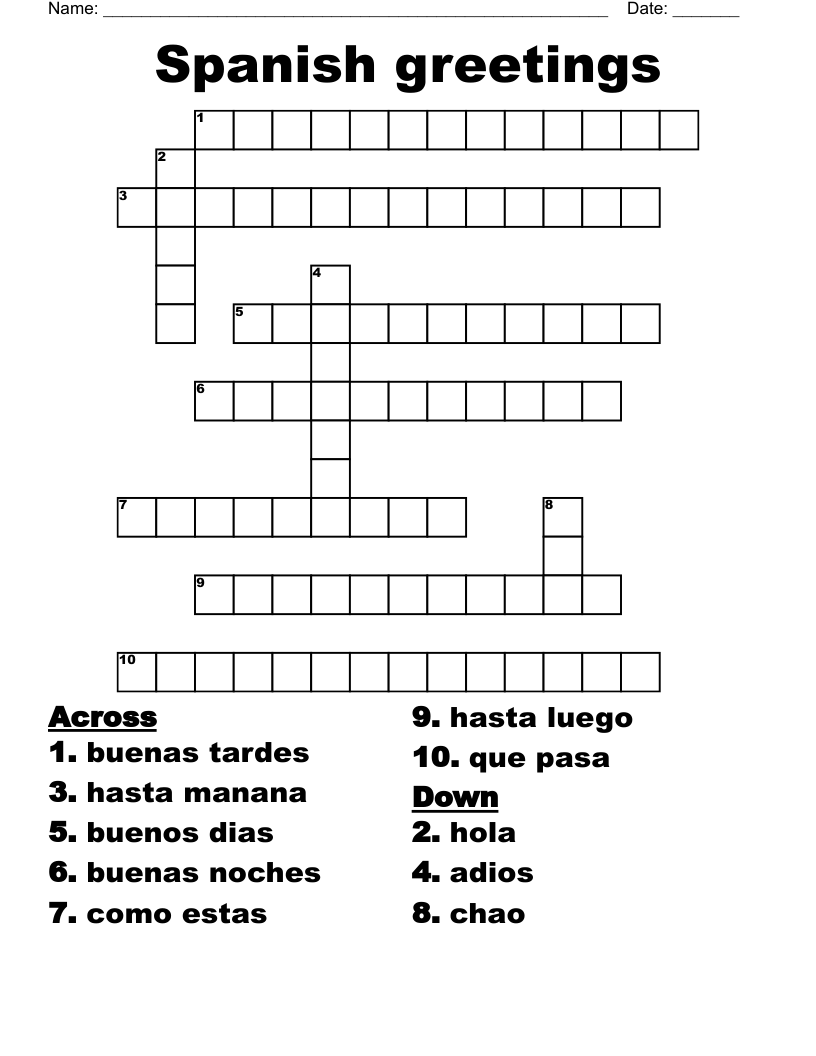 Spanish Greetings Crossword WordMint