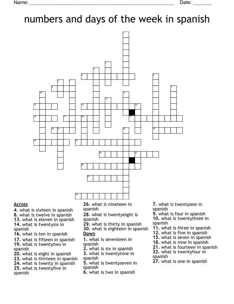 Spanish Vocabaulary Answer Sheet Crossword WordMint