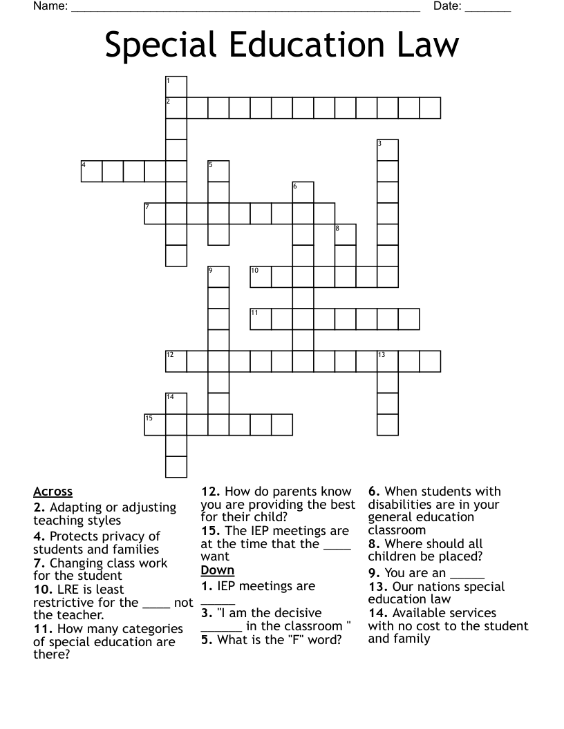Special Education Law Crossword WordMint