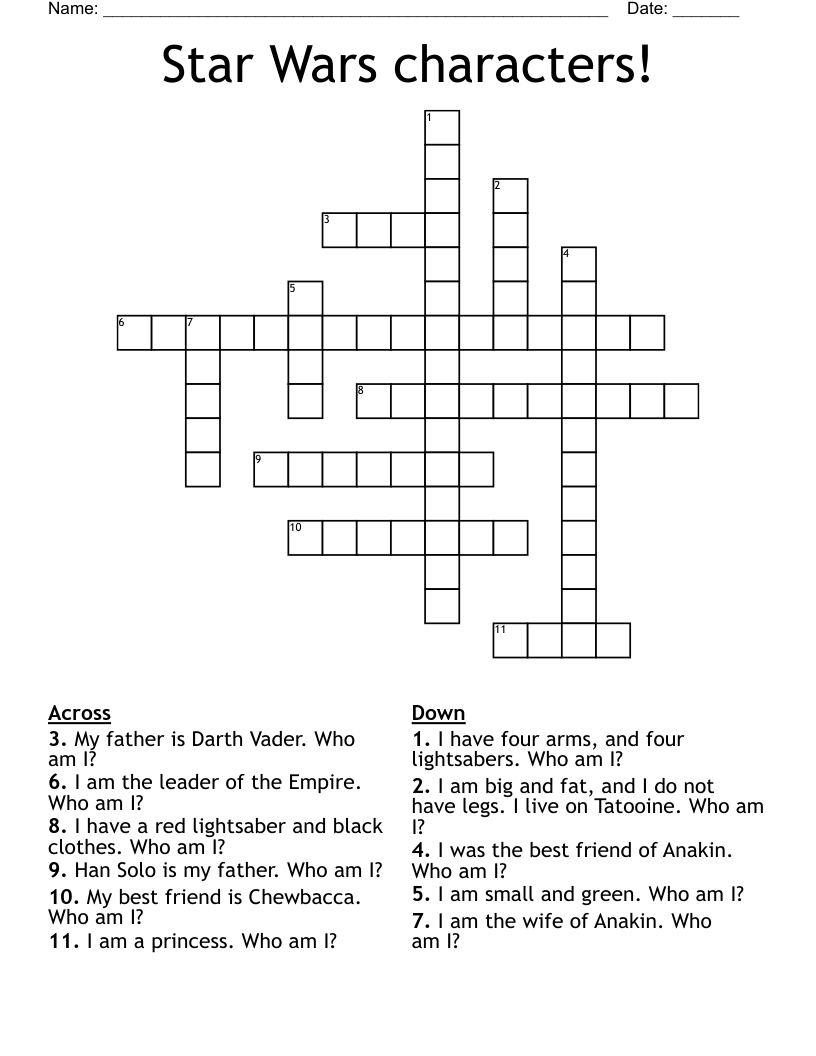 Star Wars Characters Crossword WordMint