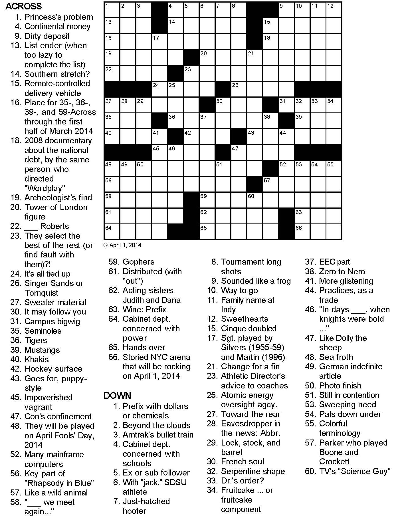 Start Spreading The News Crossword Puzzle