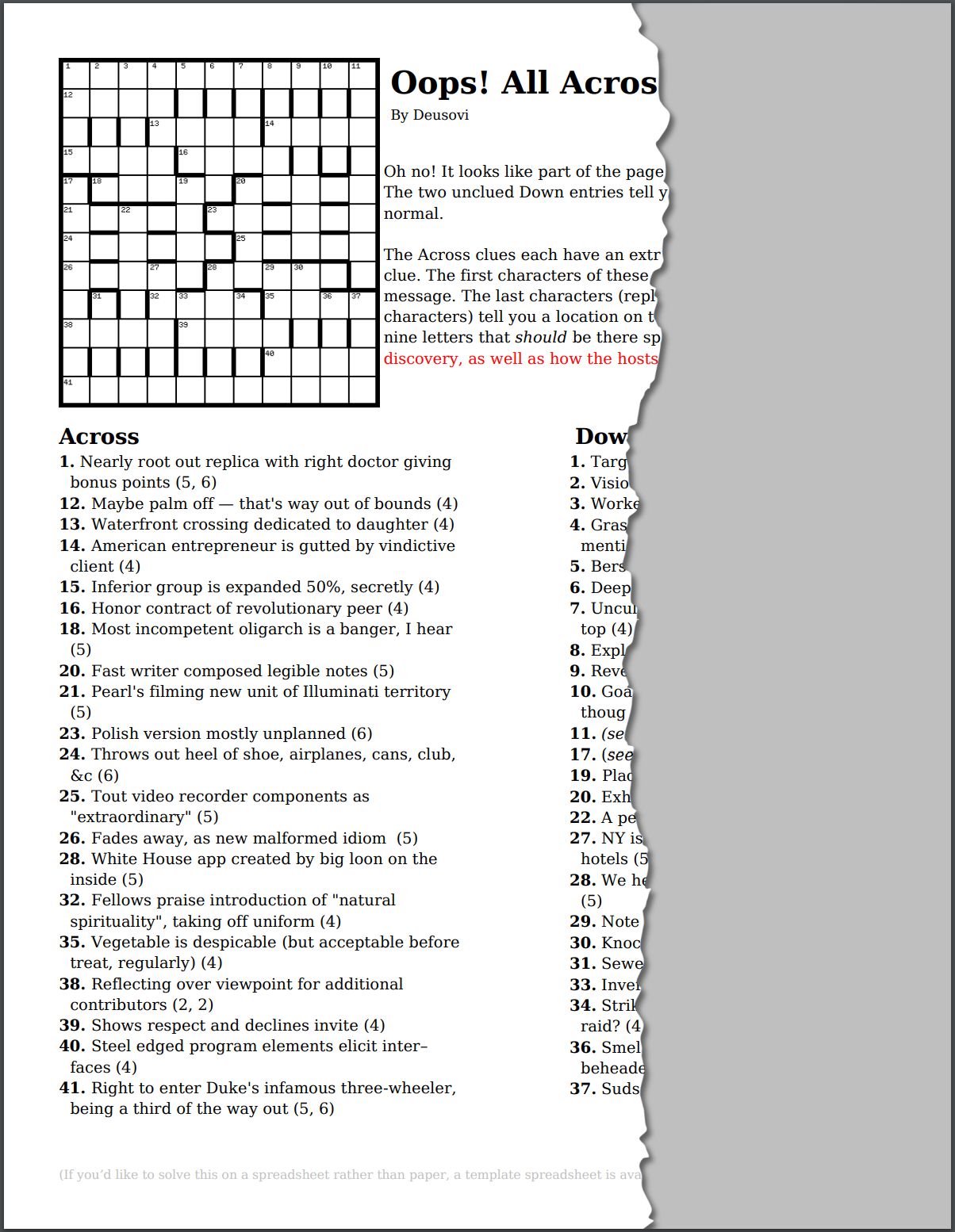 Story Oops All Acros Puzzling Stack Exchange