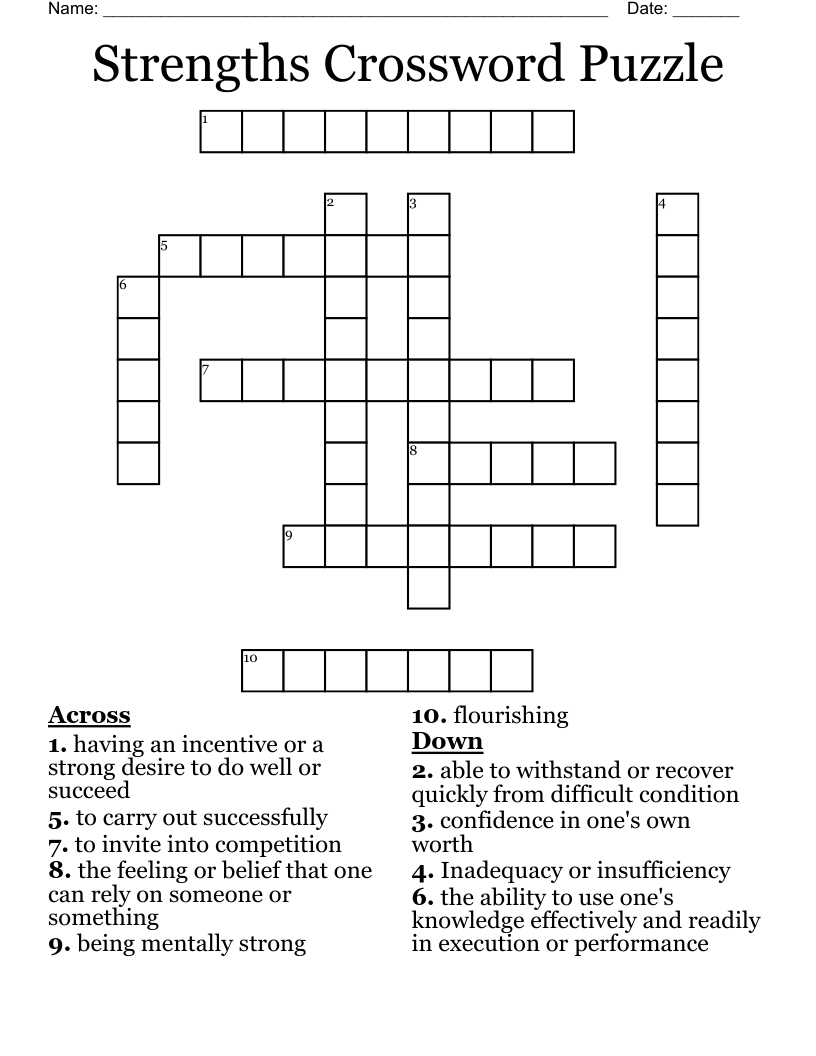 Strengths Crossword Puzzle WordMint