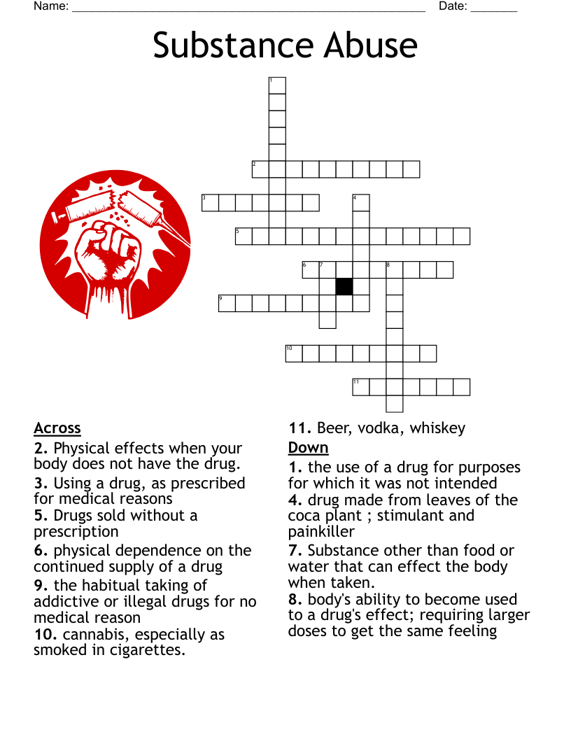 Substance Abuse Crossword WordMint