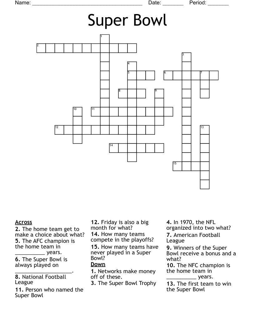 Super Bowl Crossword WordMint
