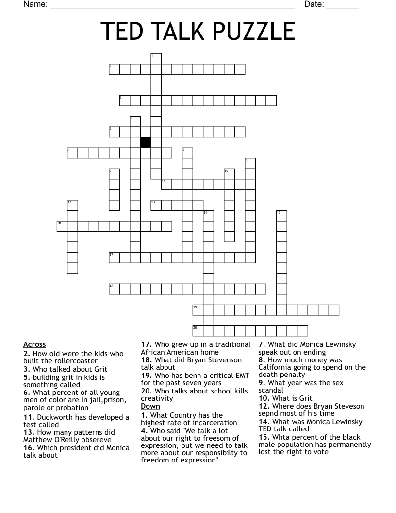 TED TALK PUZZLE Crossword WordMint