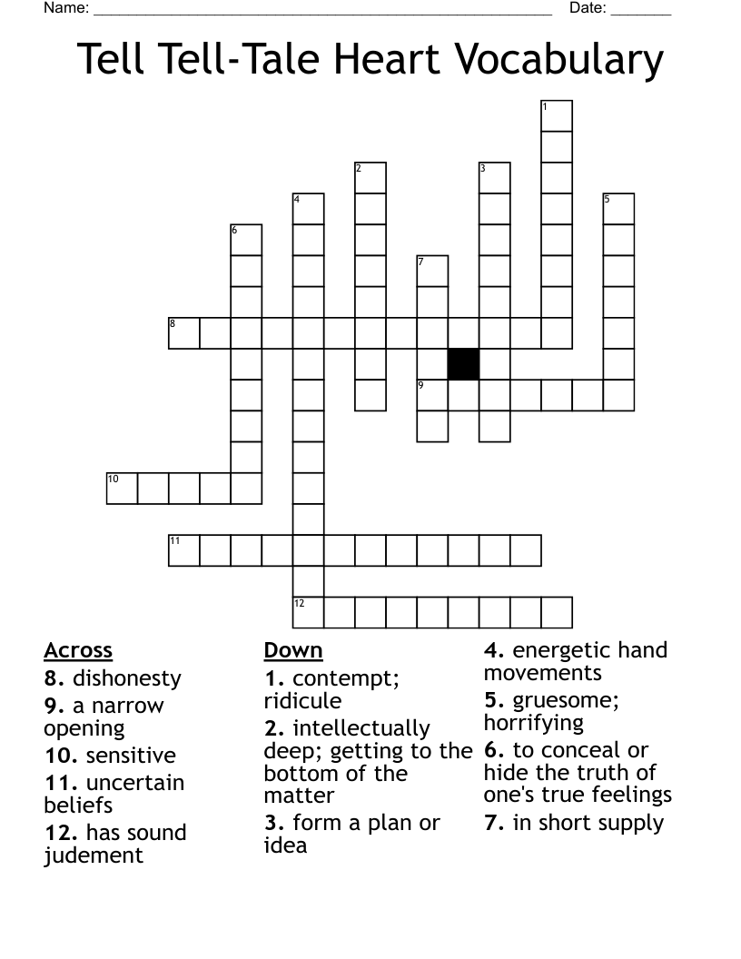 Tell Tell Tale Heart Vocabulary Crossword WordMint