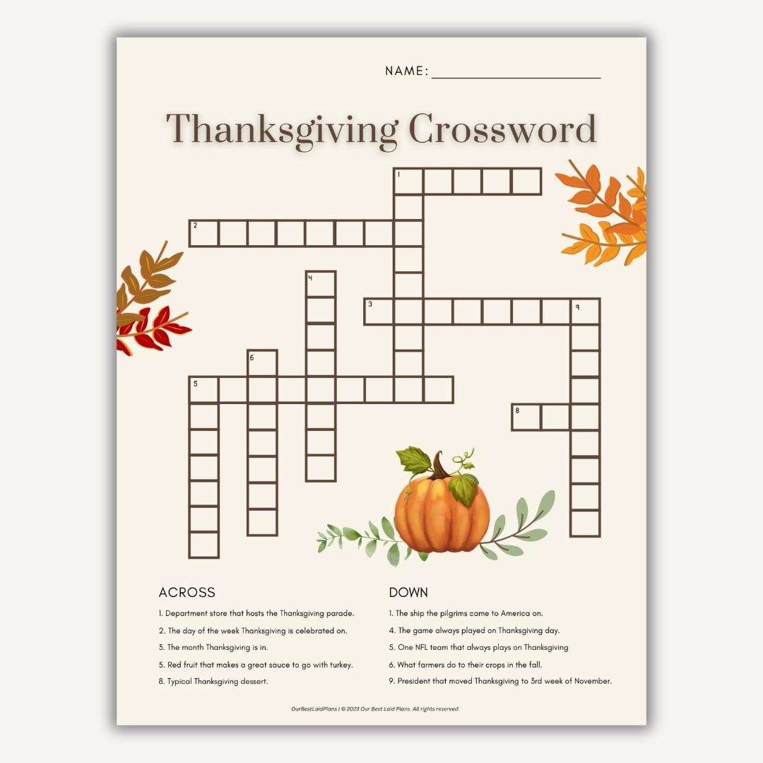 thanksgiving day crossword puzzle