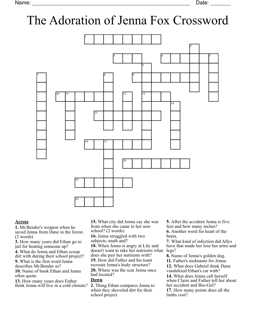 The Adoration Of Jenna Fox Crossword WordMint