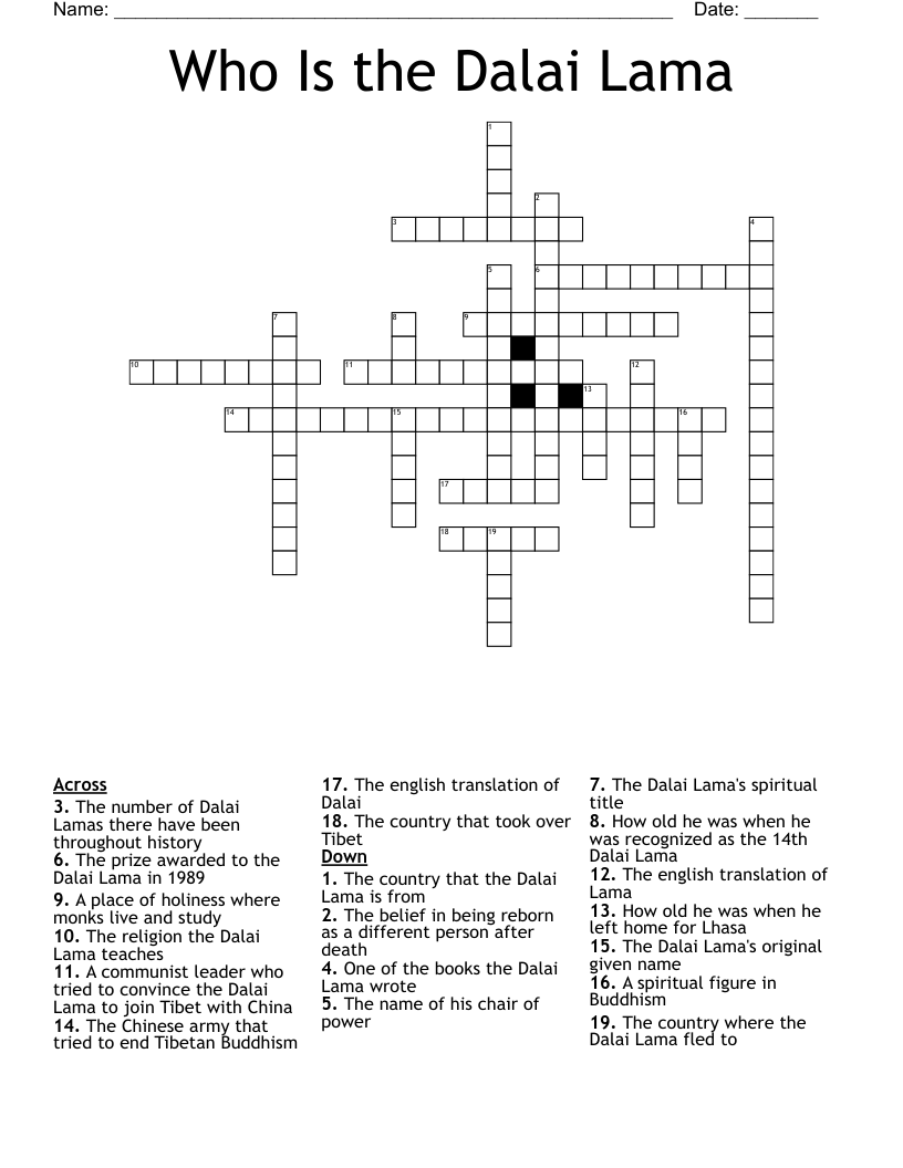 The Dalai Lama Word Search WordMint