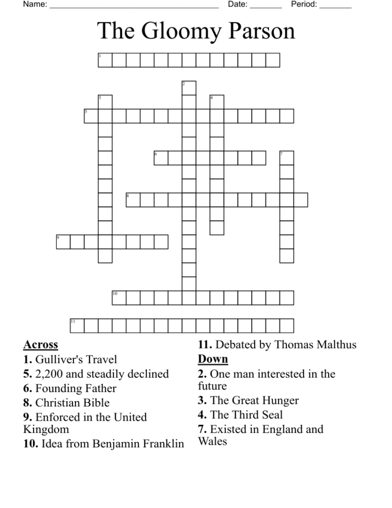 The Gloomy Parson Crossword WordMint