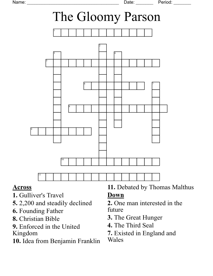 The Gloomy Parson Crossword WordMint