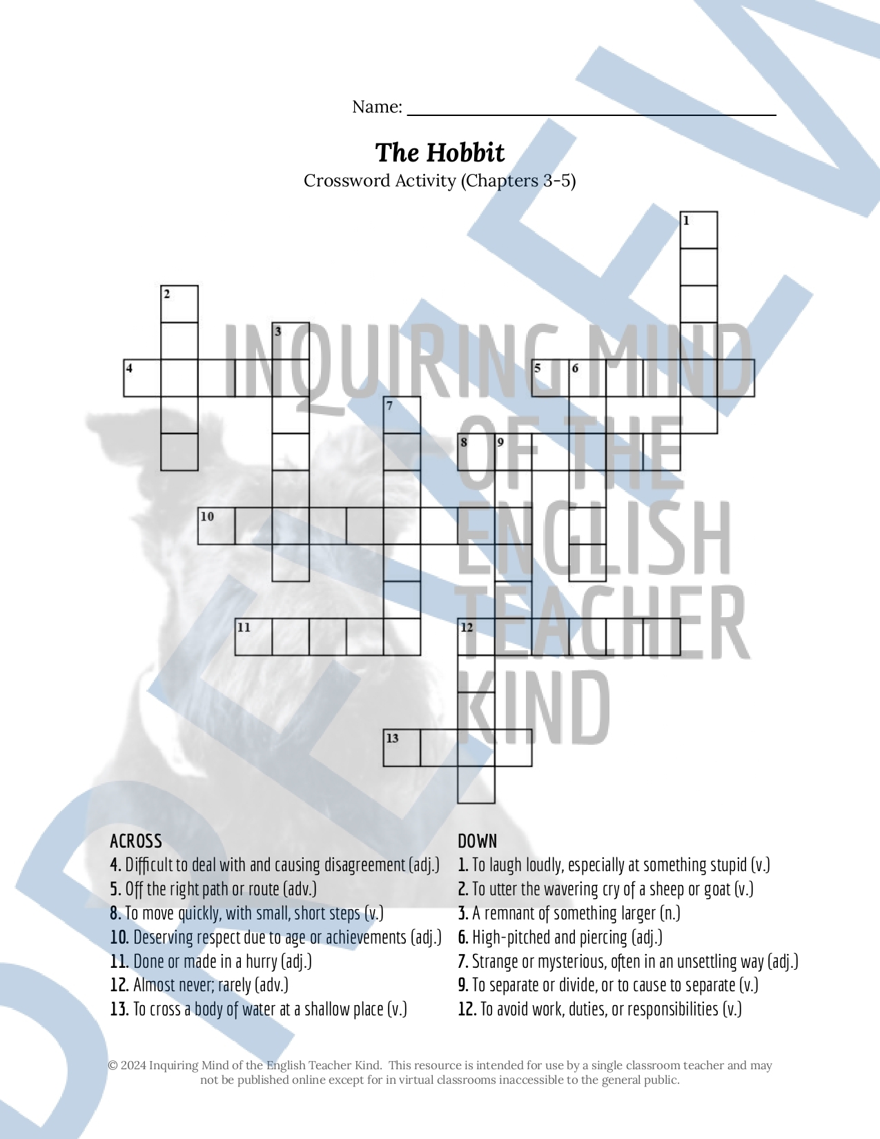 The Hobbit Chapters 3 4 And 5 Vocabulary Games And Activities Classful