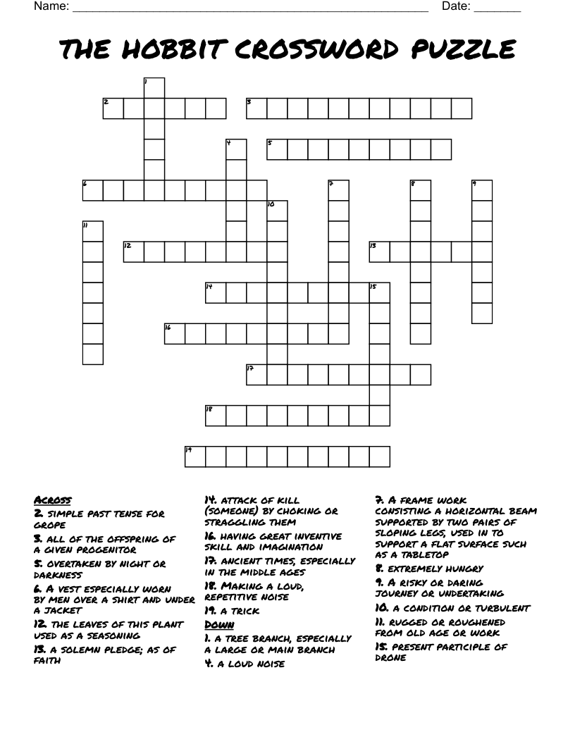 The Hobbit Crossword Puzzle WordMint
