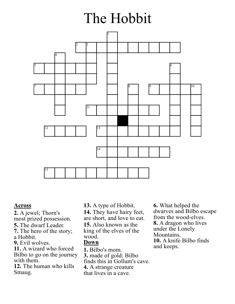 The Hobbit Crossword WordMint