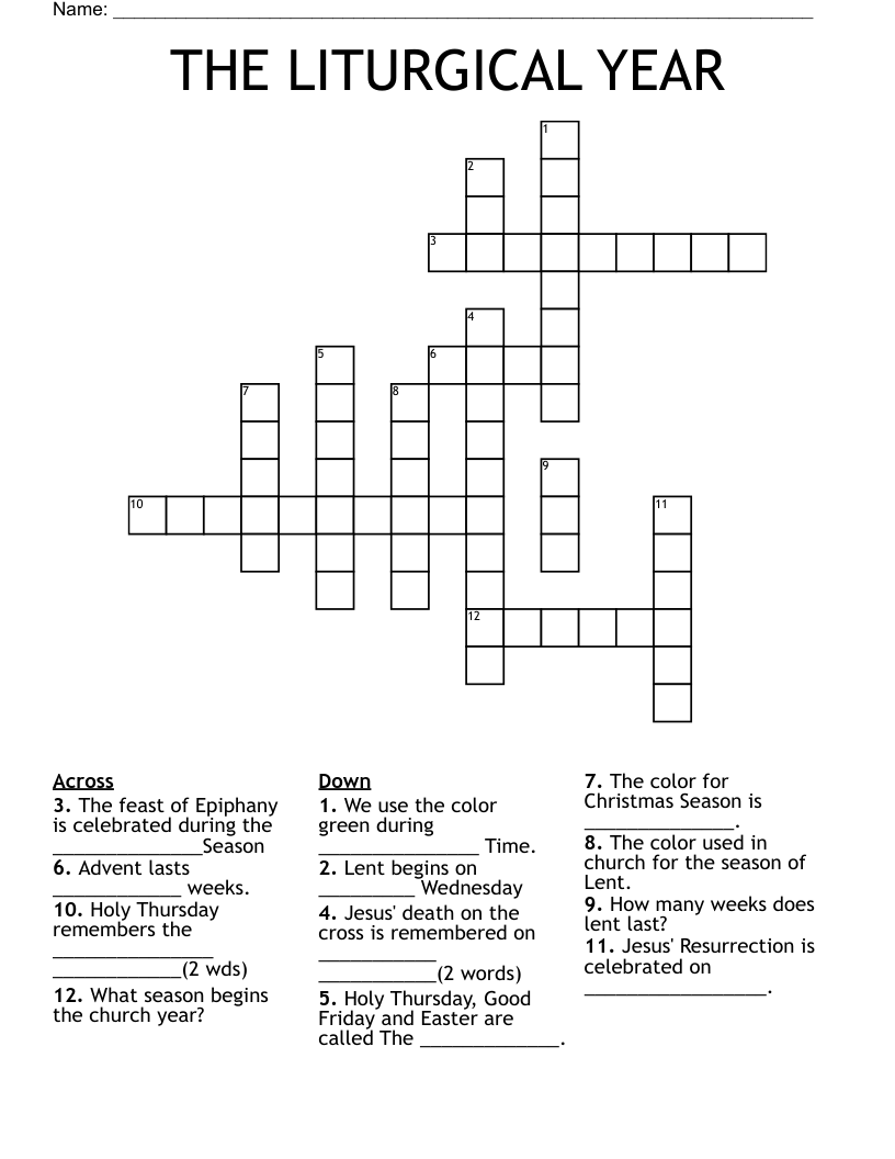 THE LITURGICAL YEAR Crossword WordMint