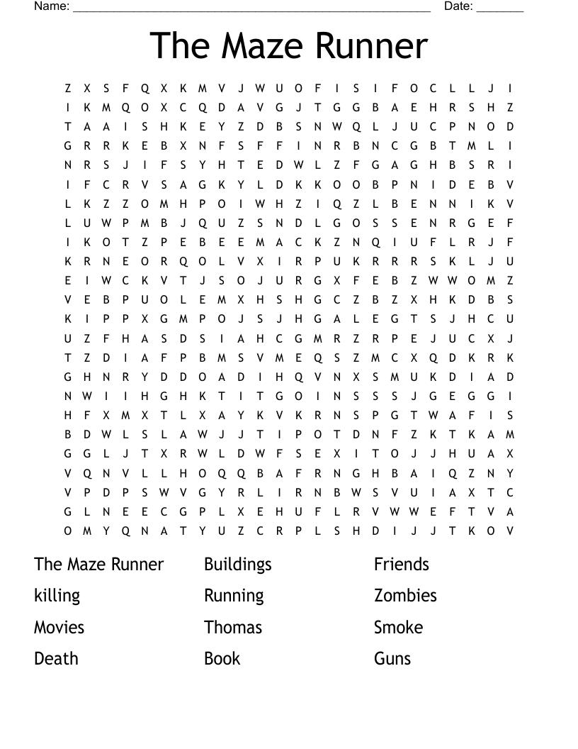 The Maze Runner Crossword WordMint