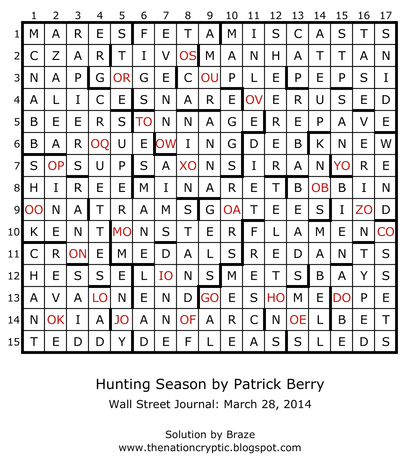 wsj crossword puzzle answers