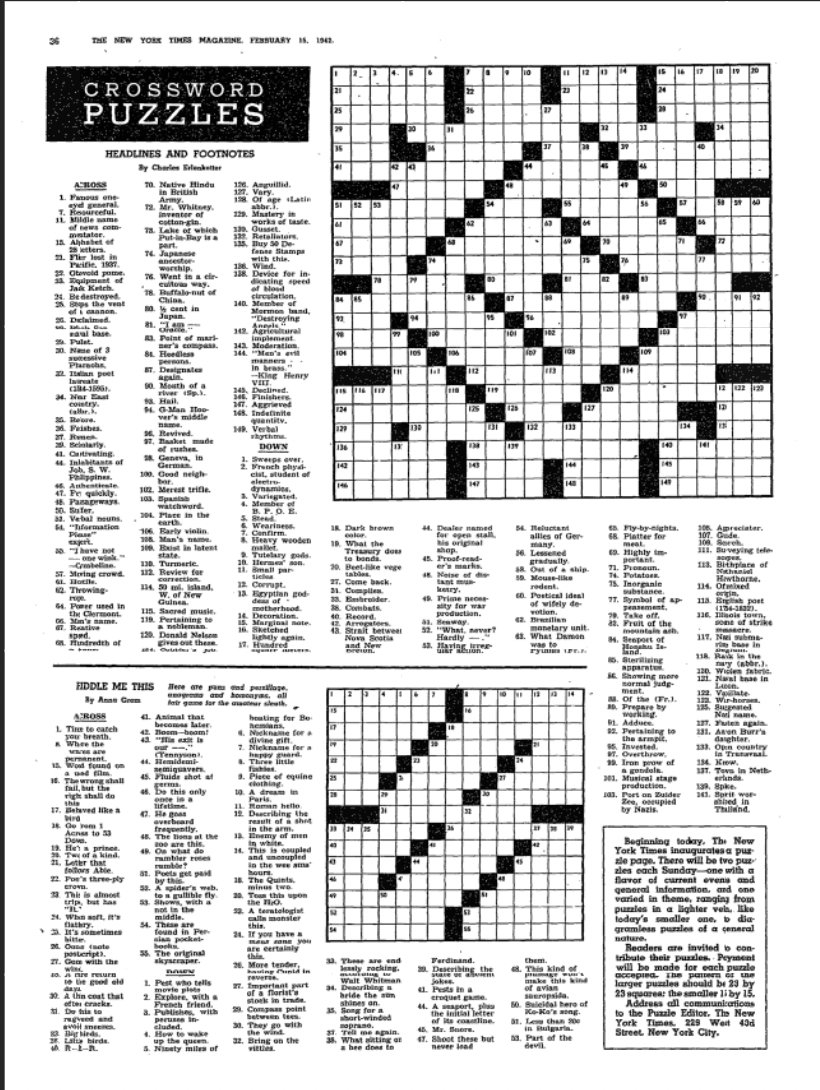 new york newspaper first crossword