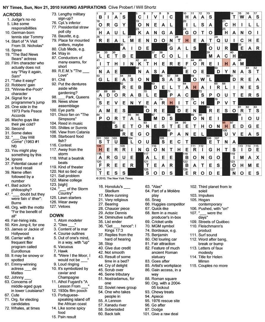 The New York Times Crossword In Gothic 11 21 10 Zzzzzzz 