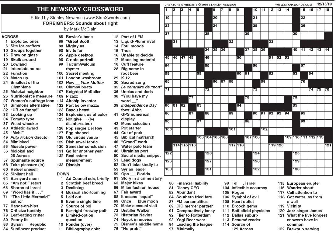 The Newsday Crossword The Mountain Eagle