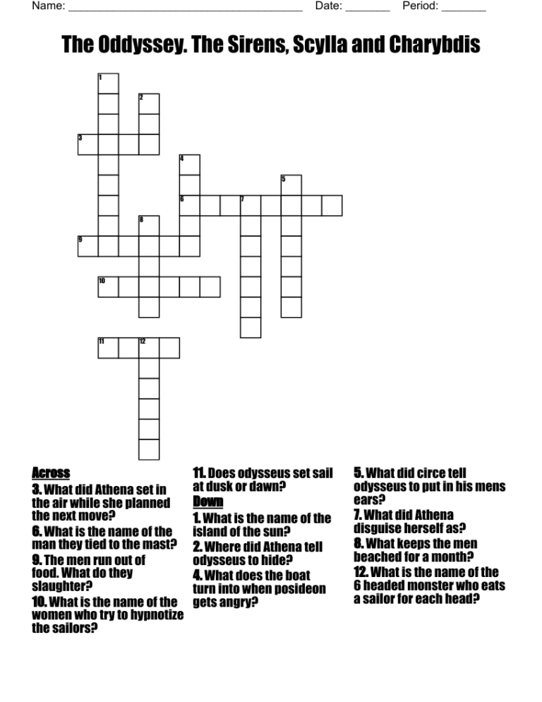 The Oddyssey The Sirens Scylla And Charybdis Crossword WordMint