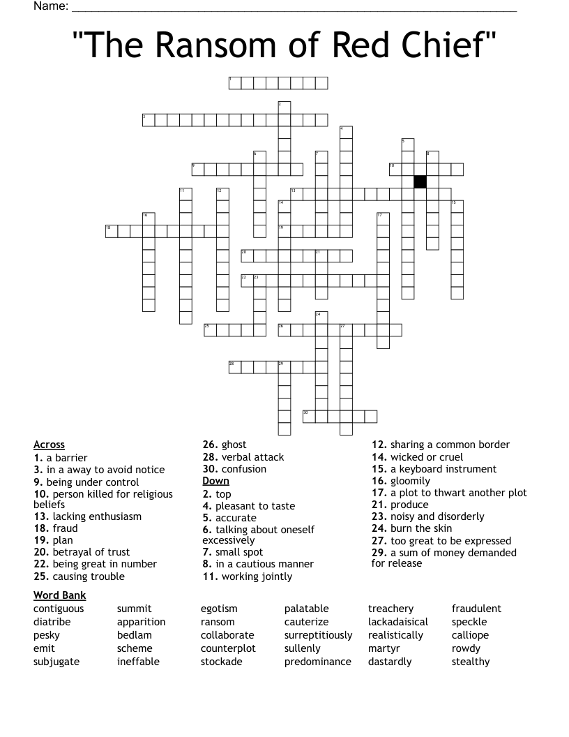 The Ransom Of Red Chief Crossword WordMint