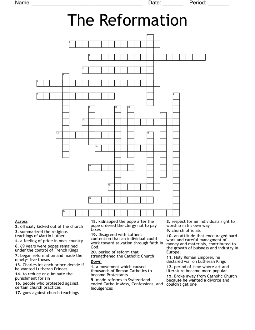 The Reformation Crossword WordMint