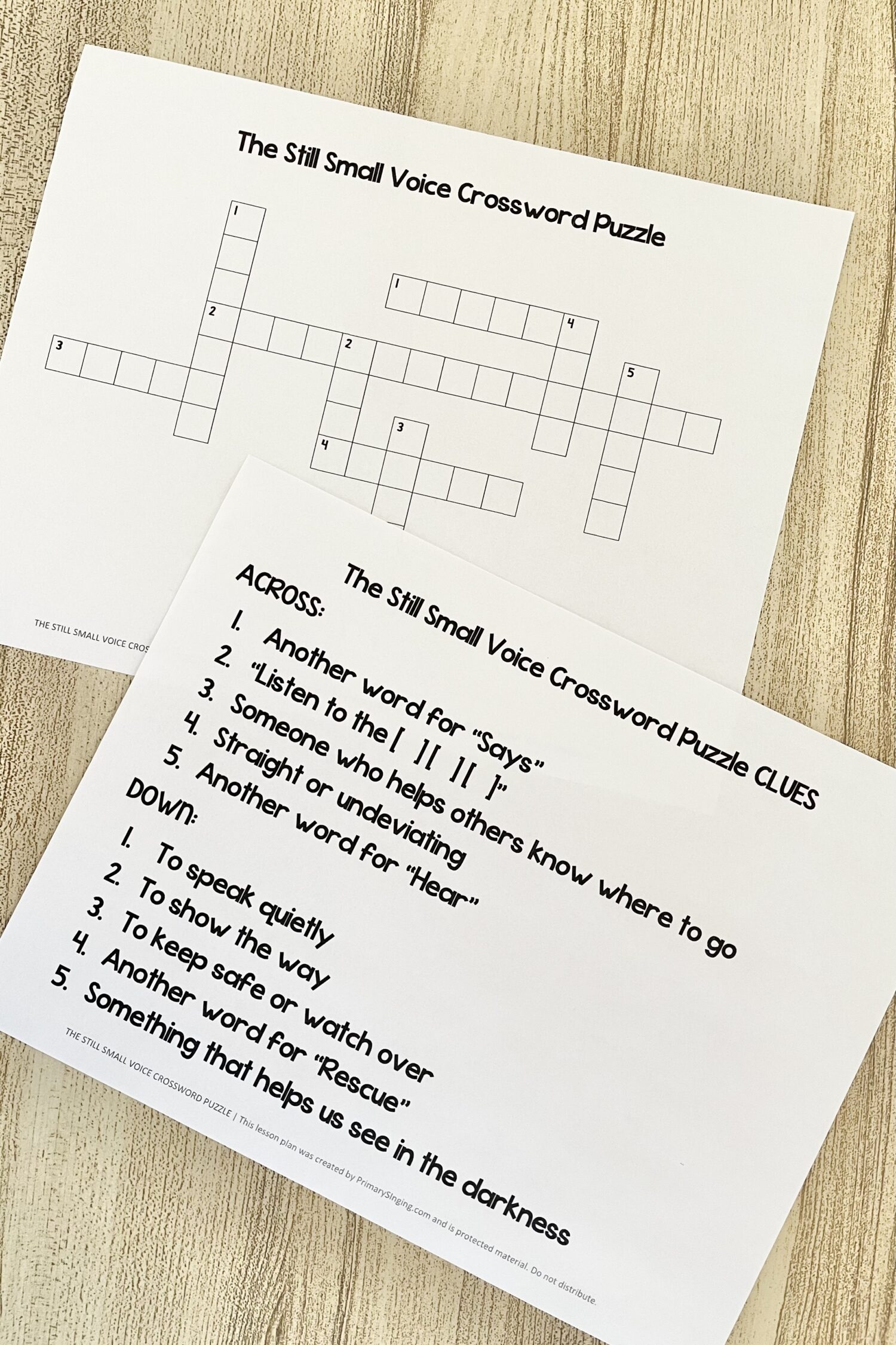 The Still Small Voice Crossword Puzzle Primary Singing
