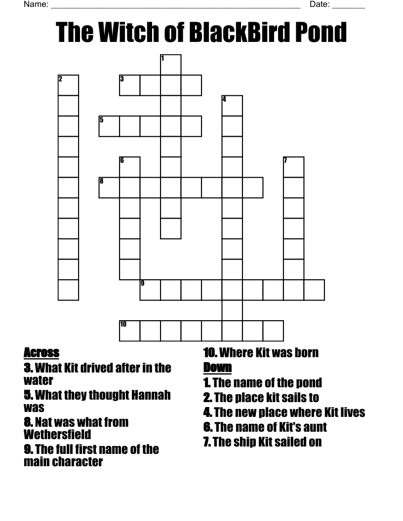The Witch Of Blackbird Pond Word Search WordMint