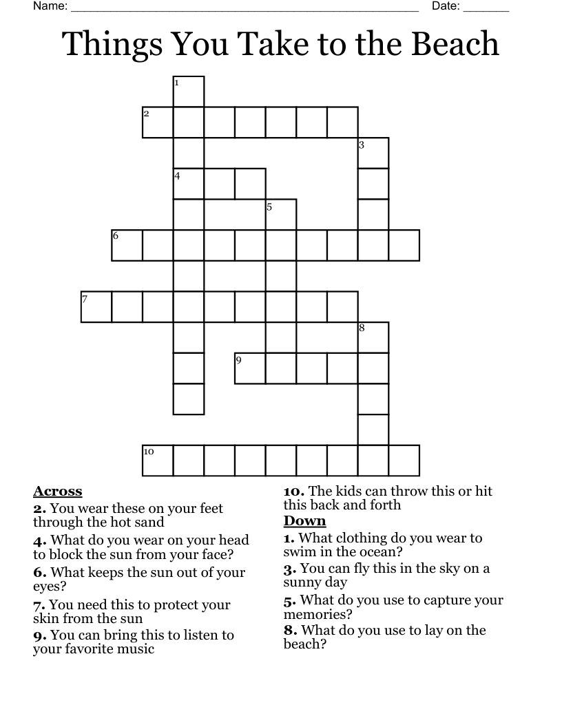 Things You Take To The Beach Crossword WordMint