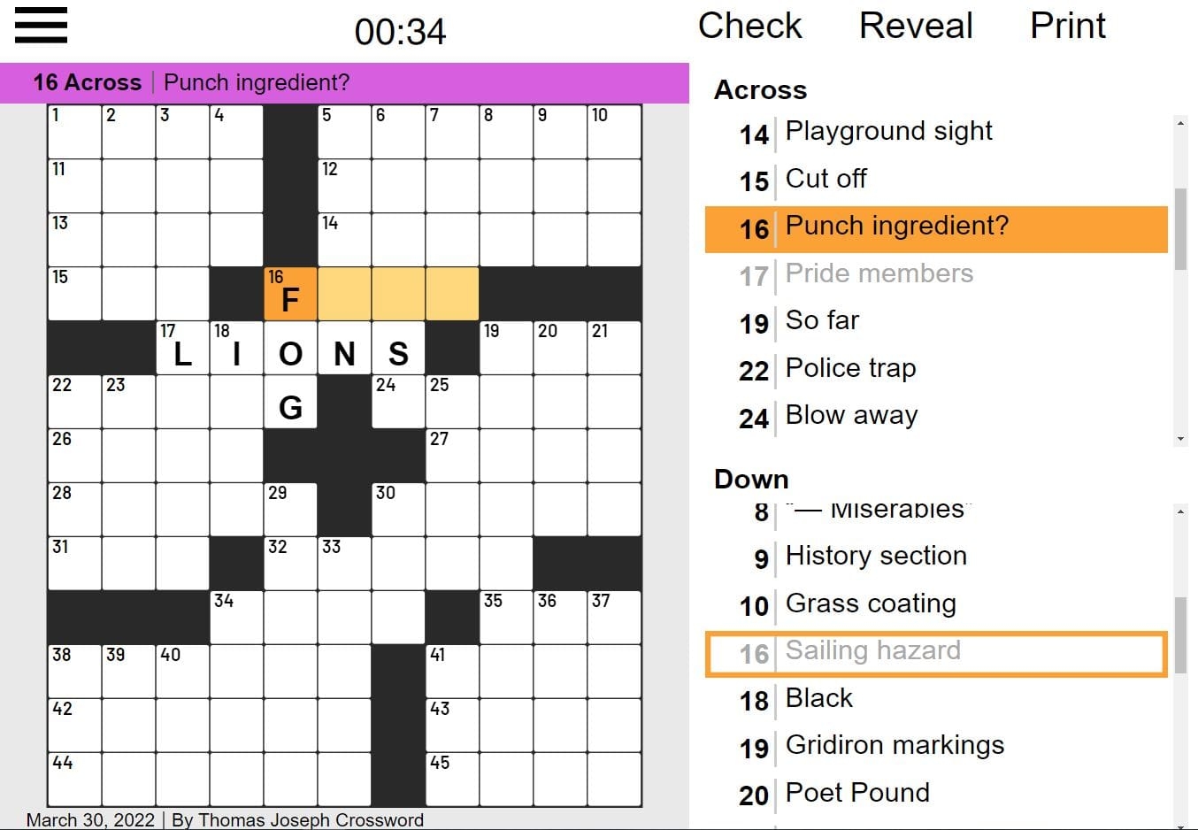 crossword answers by thomas joseph