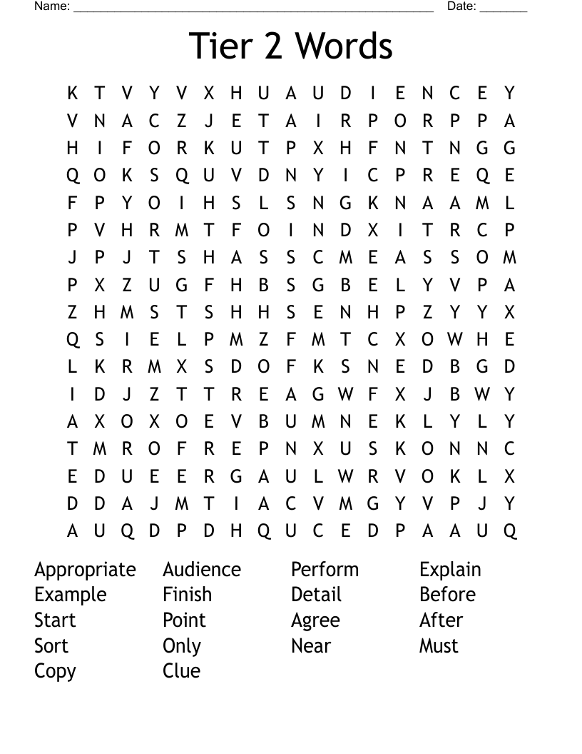Tier 2 Words Word Search WordMint