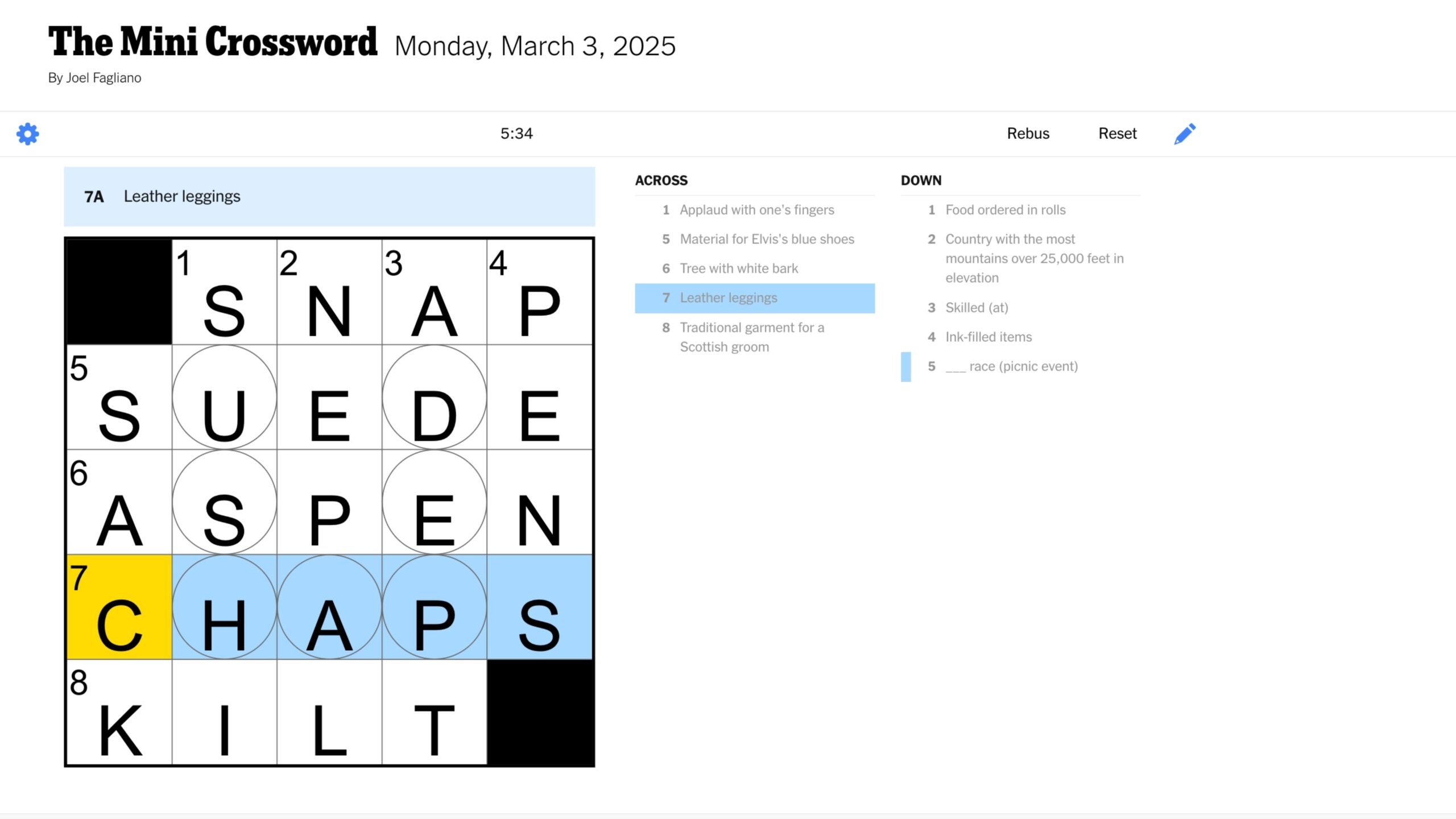 mini crossword nyt answers