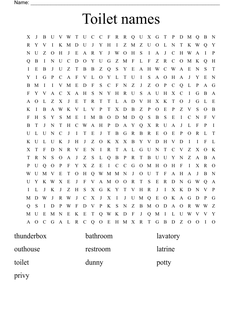 Toilet Names Word Search WordMint