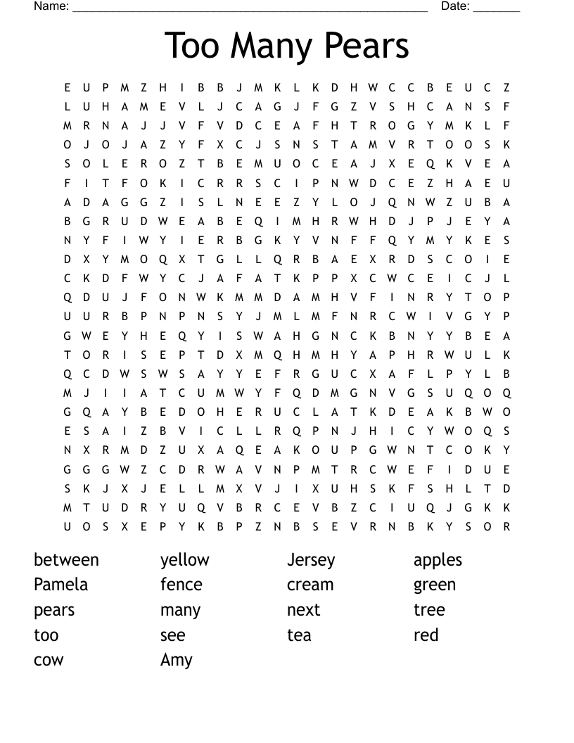 Too Many Pears Word Search WordMint