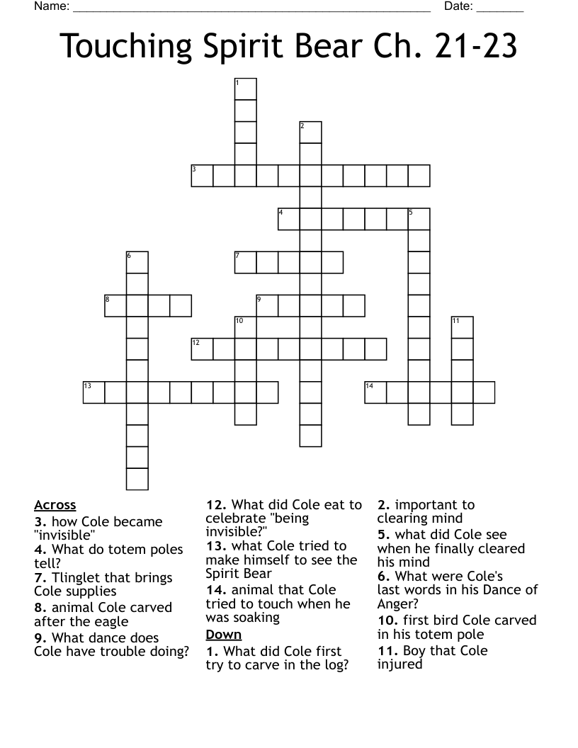 Touching Spirit Bear Crossword WordMint
