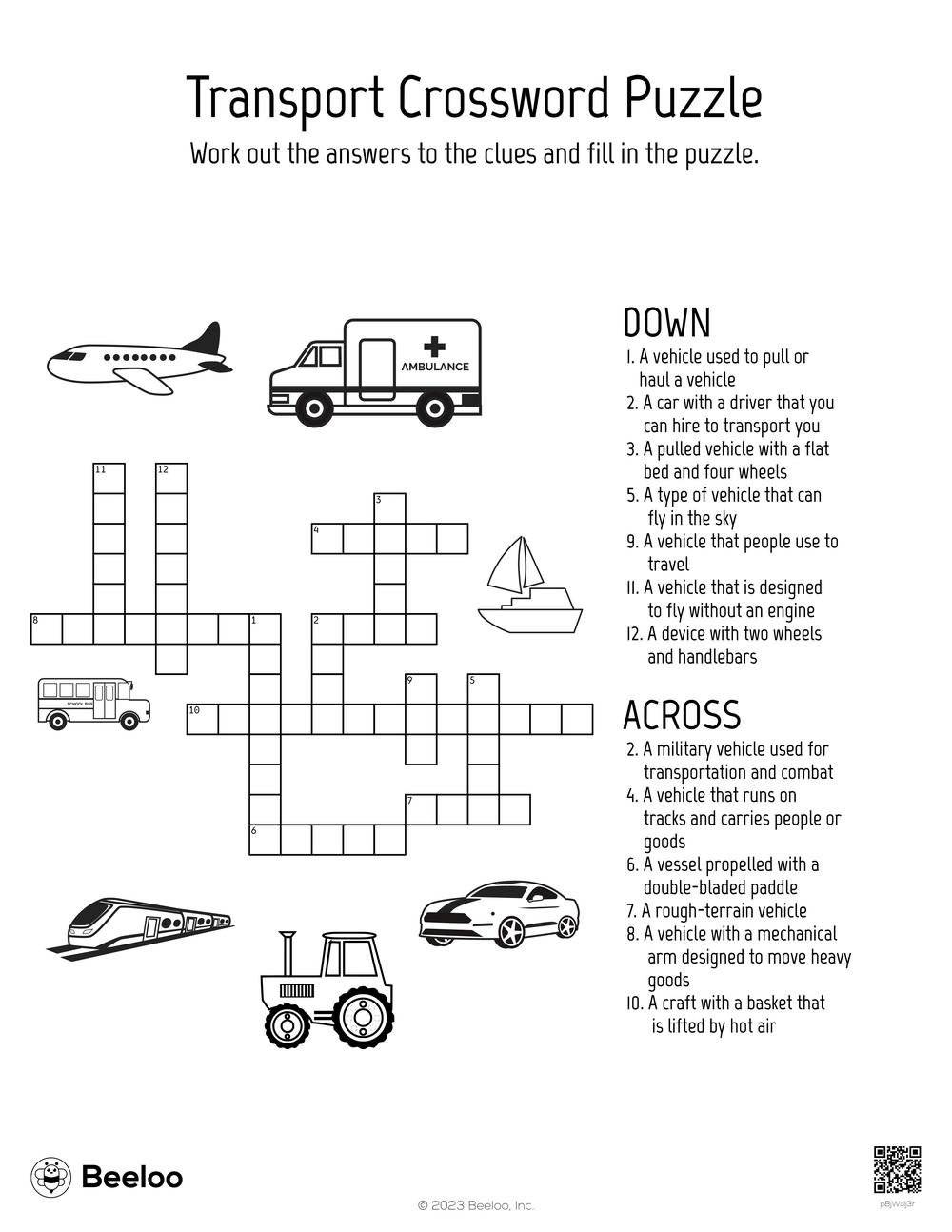 Transport Crossword Puzzle Beeloo Printable Crafts And Activities For Kids