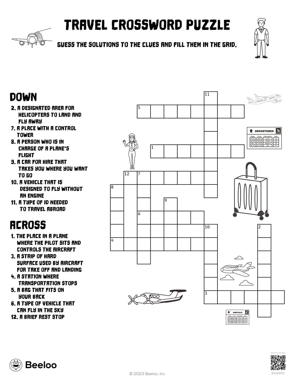 Travel Crossword Puzzle Beeloo Printable Crafts And Activities For Kids