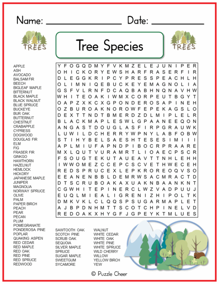 Tree Species Word Search Puzzle Puzzle Cheer