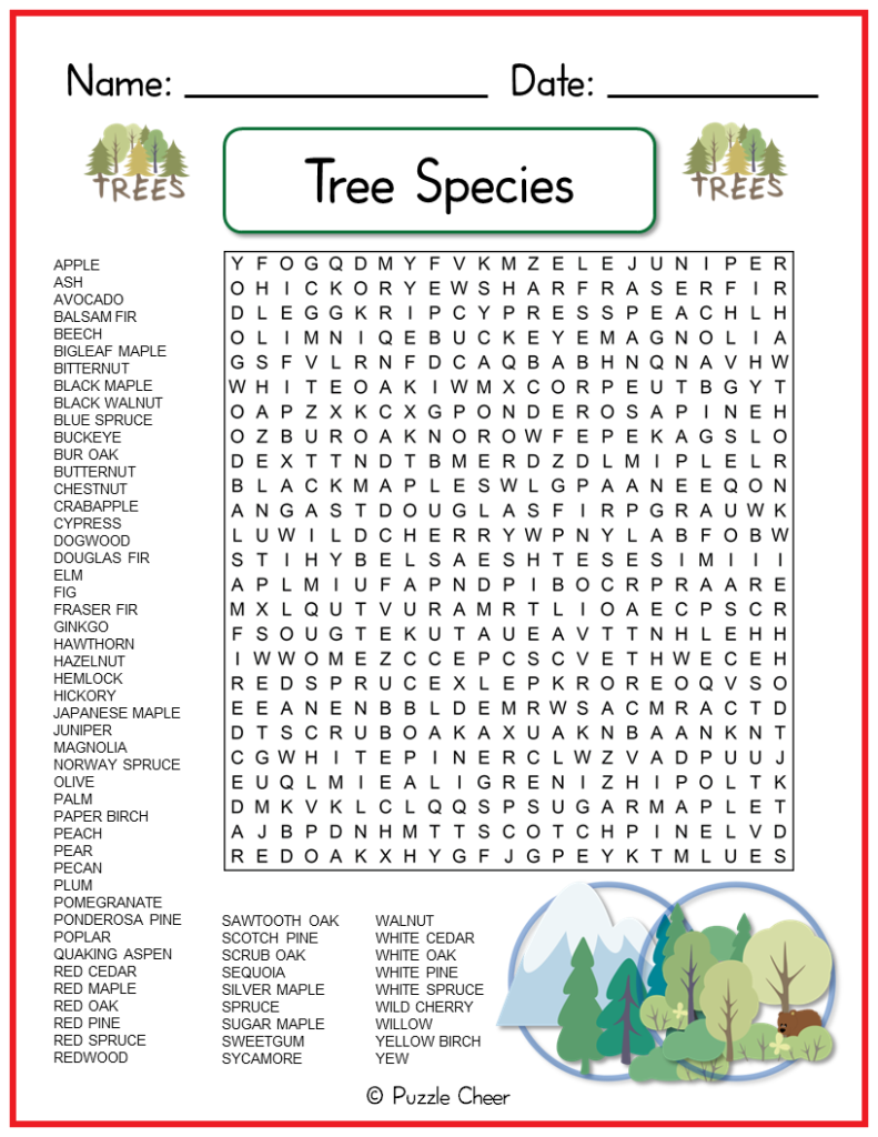 Tree Species Word Search Puzzle Puzzle Cheer