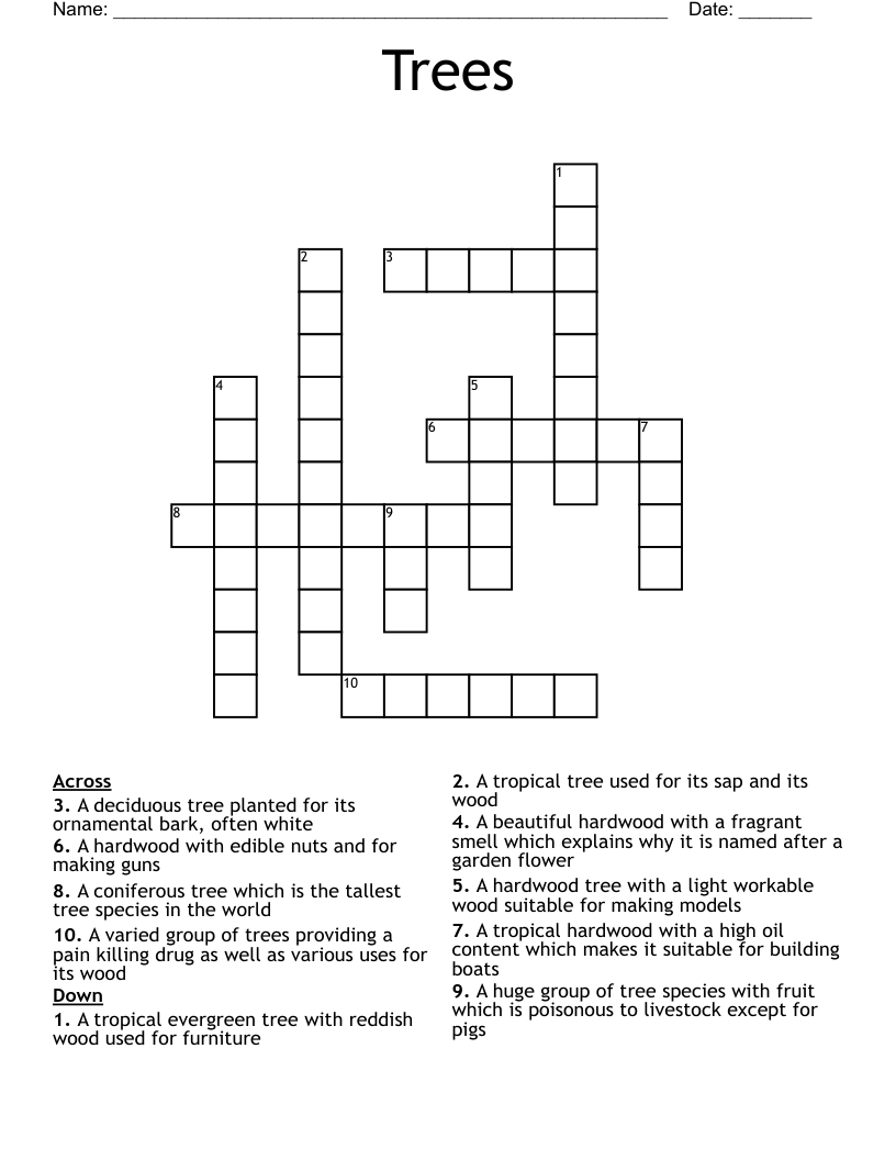 Trees Crossword WordMint Trees Crossword WordMint