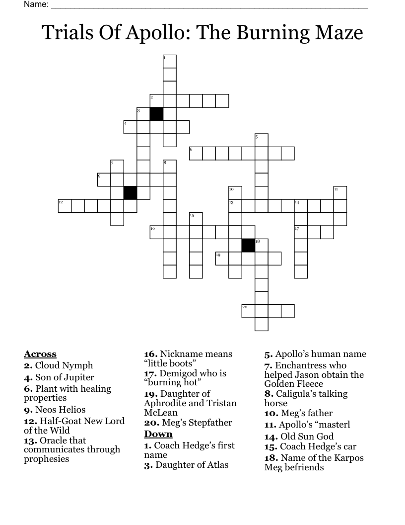 Trials Of Apollo The Burning Maze Crossword WordMint