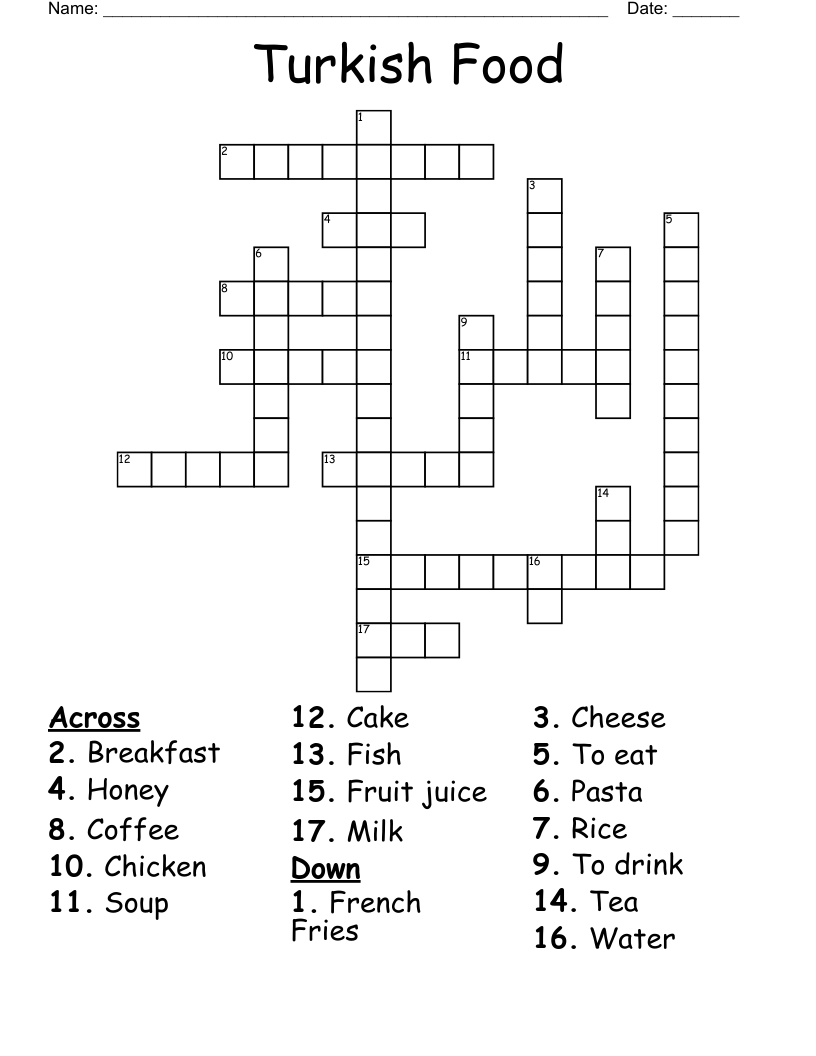 Turkish Food Crossword WordMint