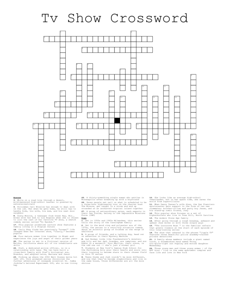 Tv Show Crossword WordMint