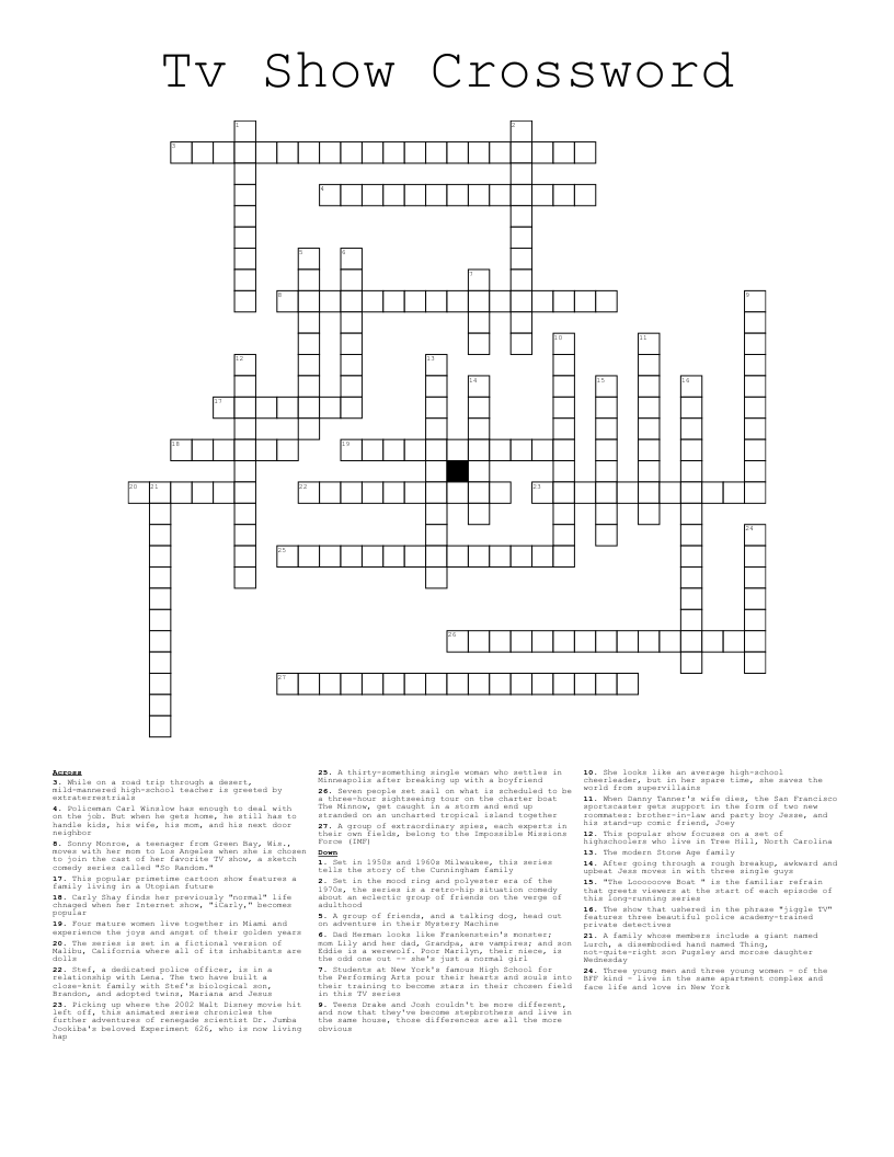 Tv Show Crossword WordMint