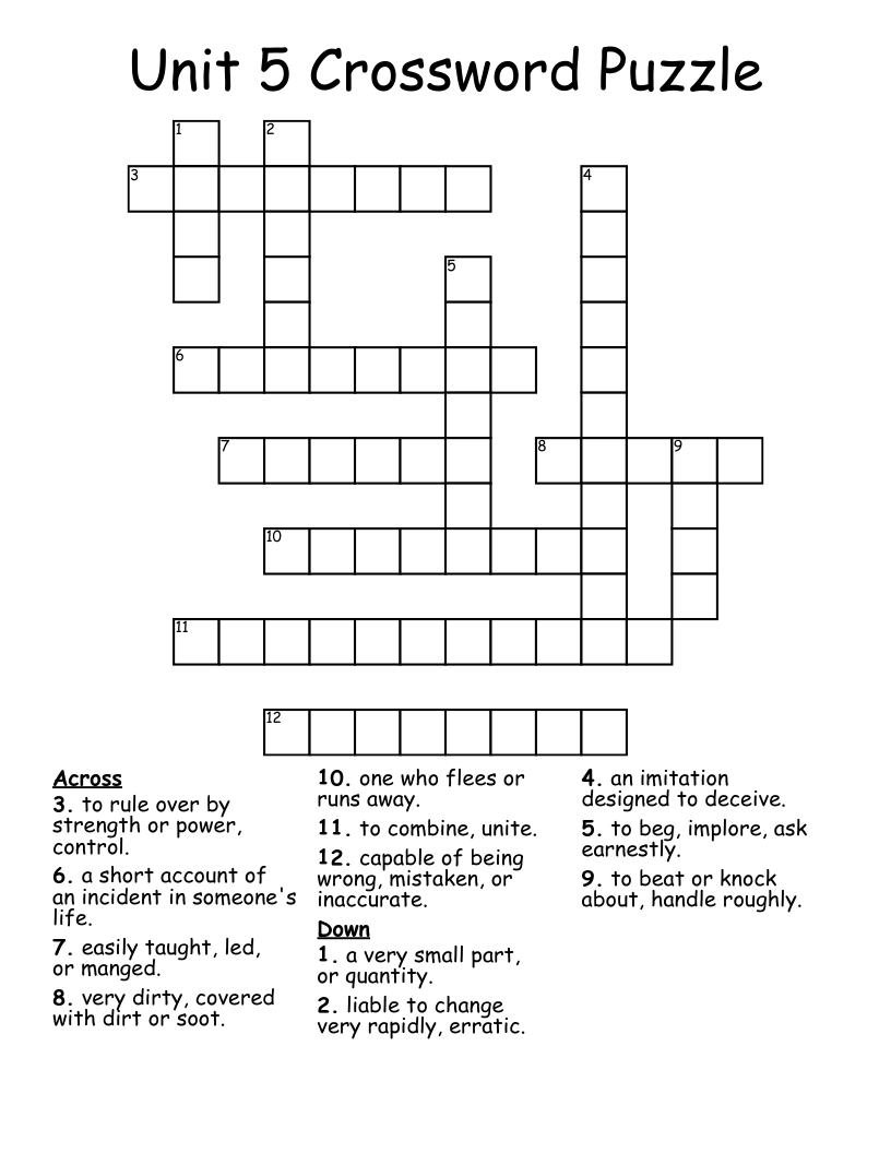Unit 5 Crossword Puzzle WordMint