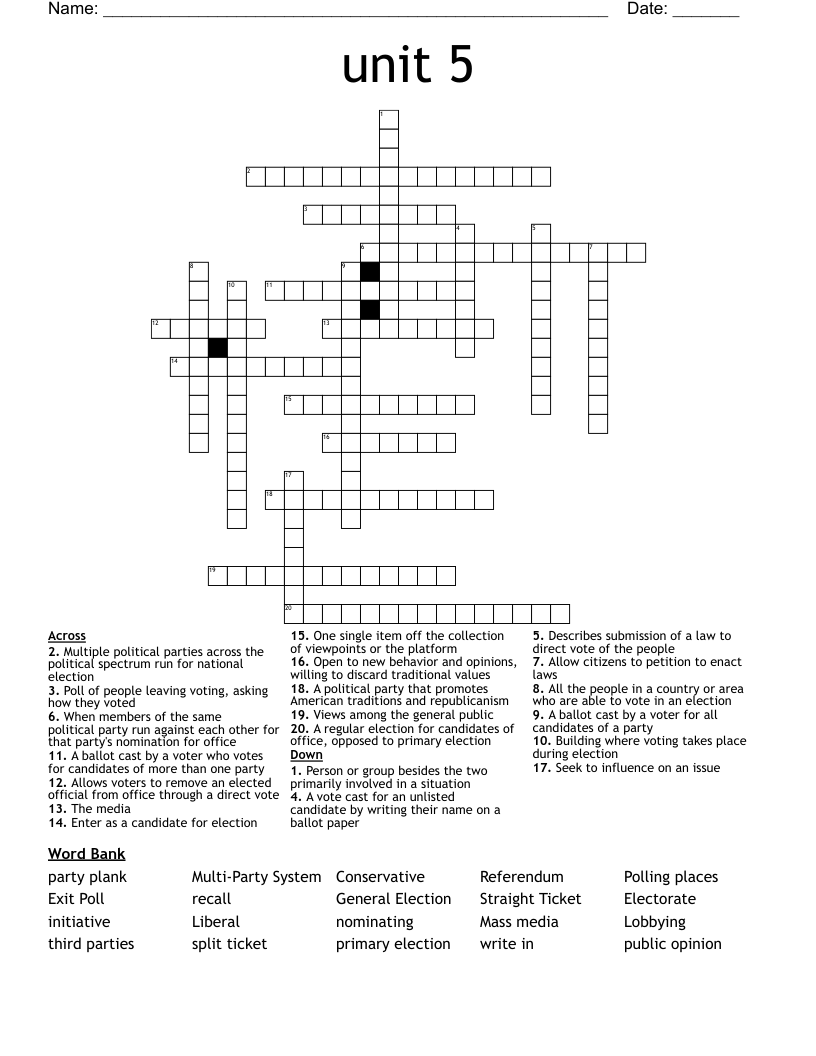 Unit 5 Crossword WordMint