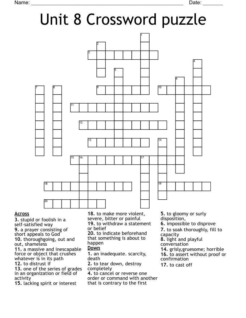 Unit 8 Crossword Puzzle WordMint