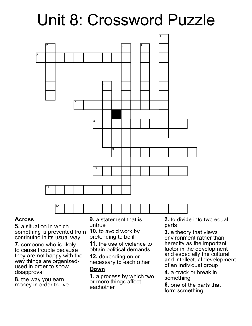 Unit 8 Crossword Puzzle WordMint